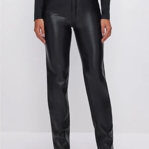 Good American Black Straight Leg Faux Leather Pants